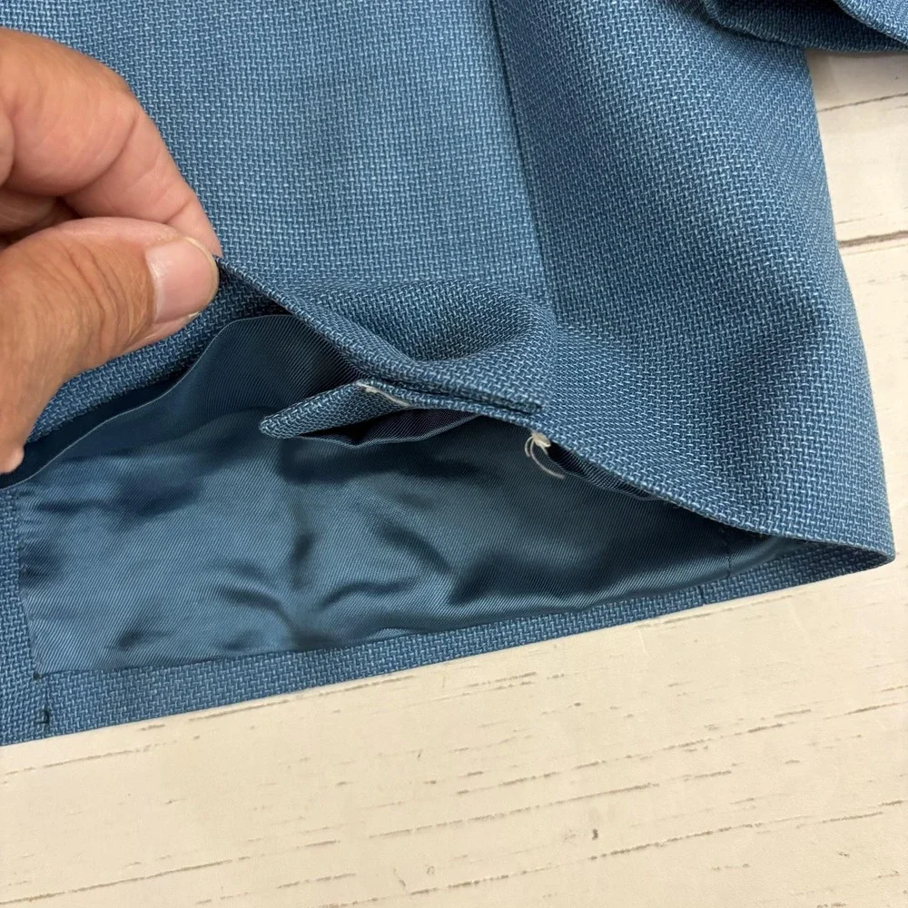 Atelier Munro Blazer Sport Coat Mens L Blue Wool Drapers Fabric Italy Two Button